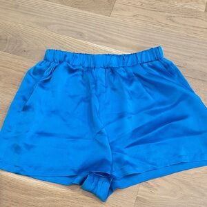 Women's Blue Satin Shorts